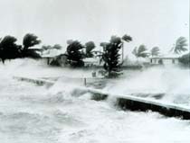 A hurricane pounds the Miami coast in 1945. (Courtesy the National Oceanic and Atomospheric Administration)
