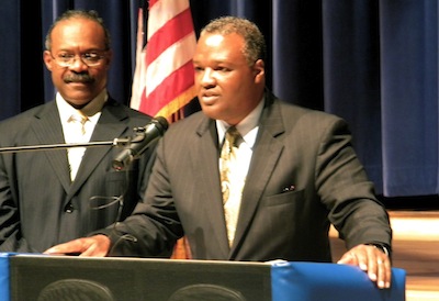 Wayne Curry and Rushern Baker / photo by Maryland Newsline's Michelle J. Nealy