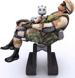 A BEAR robot carries a soldier/ Photo courtesy of Vecna Robotics