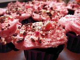 Martin's Dark Dark Chocolate Mini-Cupcakes with Peppermint Bark Frosting