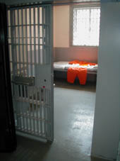 Holding cell in the Metropolitan Transition Center in Baltimore | Newsline photo by Kim Harris