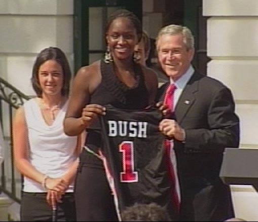 Sophmore Crystal Langhorne and President George W. Bush