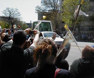 Pope Benedict XVI and the popemobile in Washington / CNS photo by Will Skowronski