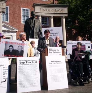 The Alliance for Tax Fairness rallies outside the State House/Newsline photo by Raechal Leone