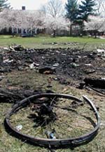 Remains of a bonfire at the University of Maryland following an NCAA championship win.