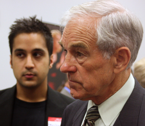 Ron Paul speaks to supporters before the rally.