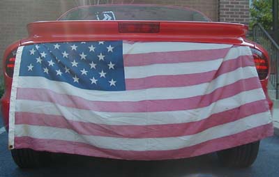 A flag decorates a car parked on Mowatt Lane in College Park.