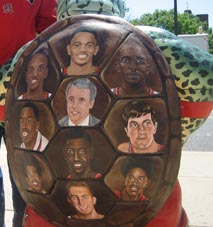 Portraits of Maryland basketball players Keith Booth, Steve Francis, John Lucas, Juan Dixon, Gary Williams, Walt Williams, Steve Blake, Joe Smith, Tom McMillen and Len Elmore.